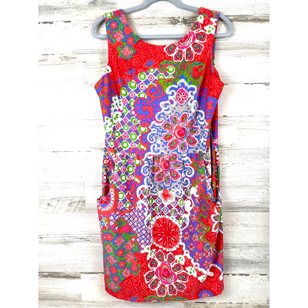 Jude Connally Womens XL Multi Floral Vibrant Shift Midi Dress Designer